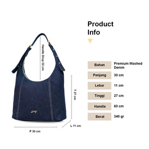 กระเป๋าสะพายไหล่ผู้หญิง Hody Denim สายเดี่ยว ปิดด้วยซิป ซับในผ้าซาติน ขนาด 12 นิ้ว สายสะพายยาว 60 ซม. สไตล์มินิมอล ใช้ได้ทุกวัน - Product Image 4