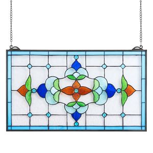 Pour Tiffany Style 26X16 Pouces Vitrail Panneau de Fenêtre Suspendue avec Chaîne Élégant Décor À La Maison - Product Image 1