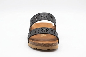 Sandales plates en cuir véritable à bout ouvert, découpes florales, semelle en liège, à enfiler, chaussures d'été - Product Image 3