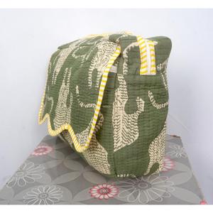Bolsa de Cosméticos Acolchada de Algodón Ligero y Ecológico, Estilo Vintage, con Asa, Borla de Tigre Verde y Cierre de Cremallera - Product Image 3