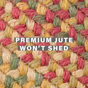 Oval Braided Jute Area <b>Rug</b> Red Beige Striped Farmhouse Style Non-Slip Rubber Backing Living Room <b>Rug</b> - Product Image 4