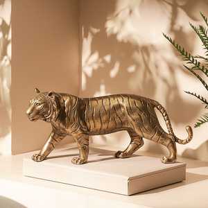 New in stock Aluminum Tiger Sculpture Animal <b>Figure</b> Traditional Design for Tabletop Decor Living Room Display - Product Image 3