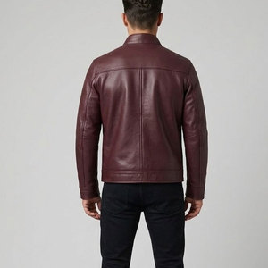Veste en cuir de motard élégante pour homme, en cuir véritable, fermeture éclair intégrale, col montant, plusieurs poches, doublure douce - Product Image 4