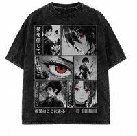 T-shirt Streetwear Anime Personnalisé Oversize Effet Délavé Graphique Manga Japonais Cyber Samurai Masque Oni Vintage Unisexe Coton