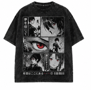 Custom Anime Streetwear T Shirt Oversized Acid Wash Graphic Tee Japanese Manga Cyber Samurai Oni Mask Vintage Unisex Cotton - Product Image 5
