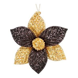 Adorno Navideño de Año Nuevo, Estrella Plana Acrílica Negra Mate con Purpurina Dorada, Forma Redonda, Copo de Nieve, Flor - Product Image 6