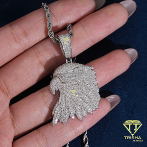 Pendentif Premium 3D en forme de visage d'oiseau avec diamant Moissanite, bijoux en argent 925, détails plume glacée, collier de luxe - Product Image 5