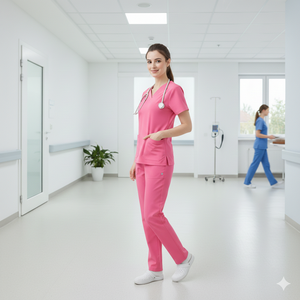 Ensemble de blouses et pantalons en coton tricoté pour femmes, aspect soigné, pour les professionnels de la santé, avec pantalon assorti, manches courtes, usage hospitalier - Product Image 2