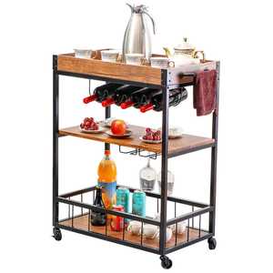 Carrito de Bar Rodante Moderno de 3 Niveles en Dorado, Carrito de Servicio para Cocina con Portavasos y Estante para Vino, Estación Móvil para Bebidas y Café - Product Image 5