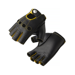 <b>Half</b> Finger Leather Racing Gloves Yellow Black Button Closure Unisex Cycling Riding Non <b>Slip</b> Universal Fit - Product Image 6
