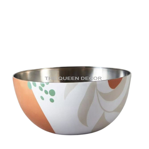 Trending Design Stainless Steel Metal With Tray Sets Of 3 Round Shape White Printed Finished Free Decorative Bowl - Product Image 6