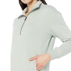 Sweats décontractés à demi-fermeture éclair en velours pour femmes à manches longues pulls à capuche solides avec col montant et poches Design léger - Product Image 3