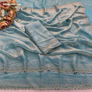 Elegant Look Space Silk with Zarkan-work <b>Saree</b>-<b>Blouse</b> Collection Supplier from Surat Woman Fashion Exporter At Wholesale Rate - Product Image 2