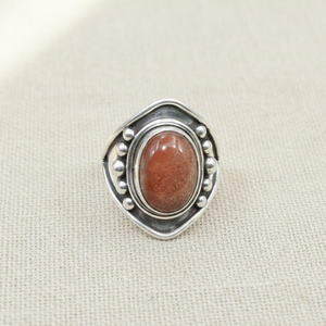 Bague en pierre de soleil naturelle, argent sterling 925, plaqué or rose et or jaune, bijoux faits main, style vintage, bague bohème pour elle - Product Image 1