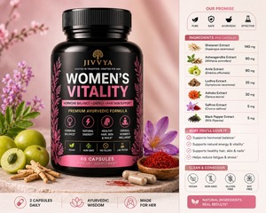 Cápsulas de Vitalidad para Mujeres JIVVYA, Extracto de Shatavari y Ashwagandha, Equilibrio Hormonal, Apoyo Energético, 60 Unidades, Vegano, Sin GMO - Product Image 1