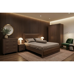 Ensemble chambre à coucher moderne avec lit queen size en bois et garantie de 12 mois - Product Image 1