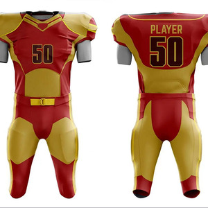 Custom American Football Jersey and Pants Set Red <b>Gold</b> Sublimated Number 50 Fitted Short Sleeve Men's Uniform All Seasons - Product Image 4