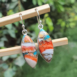 925 boucles d'oreilles pendantes en argent Marquise Spiny Oyster Turquoise Fine plaqué or bijoux pour femmes pour mariages fiançailles faites - Product Image 1