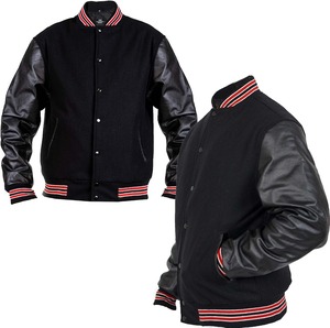 Veste varsity noire pour homme, col montant, fermeture boutonnée, style décontracté, vêtement d'automne, coupe classique, couleur unie, matière PU - Product Image 4