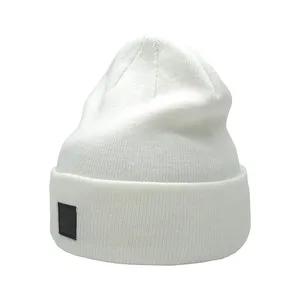 Bonnet unisexe blanc en tricot pour l'hiver, 56-58 cm, décontracté, adulte, en acrylique, avec revers, couleur unie - Product Image 5