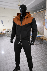 ชุดวอร์มมีฮู้ดสีดำสีน้ำตาลสำหรับผู้ชายทรงสลิมฟิตมีซิปเสื้อแจ็คเก็ตกางเกงจ็อกเกอร์ชุดกีฬาลำลองชุดออกกำลังกายในยิม - Product Image 6