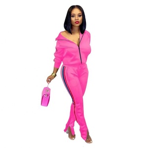Conjunto Deportivo Naranja para Mujer, Manga Larga, Cuello Redondo, Cordón Ajustable, Bolsillos Laterales con Rayas, Corte Regular, Ropa Deportiva Informal de Otoño - Product Image 4