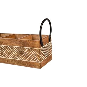 Porte-ustensiles en bois de qualité supérieure en forme de bateau, organisateur à 5 compartiments avec poignée - Product Image 6