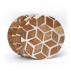 Premium Wooden Coasters <b>Set</b> Of <b>4</b> Laser Engraved Mountain Drink Coaster Rustic <b>Round</b> Wood Cup Pad Mat <b>For</b> Office Home Decor - Product Image 4