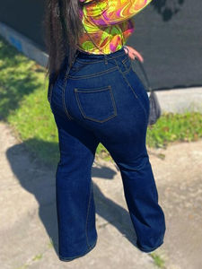 Jeans de Mujer de Cintura Alta, Estilo Vintage, Azul Oscuro, Pierna Ancha, Corte Acampanado, Nuevo Estilo Casual para Primavera y Otoño - Product Image 4