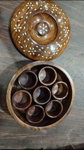 Handcrafted Wooden Spice <b>Box</b> Masala Dabba with 7 Containers Floral Inlay Lid Kitchen Storage Organizer Rustic Gift Set - Product Image 3