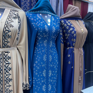 Hot sale Modest Dubai Beaded Sequined Long Sleeve <b>Abaya</b> Muslim Traditional Handmade Wedding Women Polyester Breathable V Neck - Product Image 1