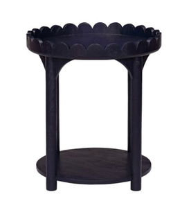 <b>Black</b> Scalloped Coffee <b>Table</b> Round <b>Side</b> <b>Table</b> Two Tier Accent <b>Table</b> for Living Room - Product Image 1