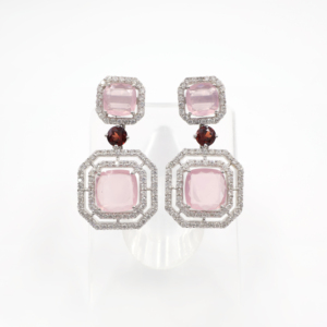 925 Sterling Silver Natural <b>Garnet</b> & Rose Quartz Pendant & <b>Earring</b> Set Rhodium Plated OEM ODM Fine Jewelry - Product Image 5