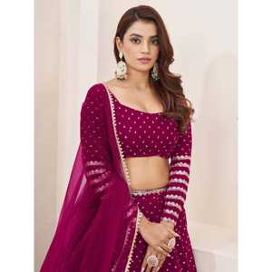Lehenga Choli de mariage en georgette semi-cousu avec paillettes roses Rani, adorable, 2000g - Product Image 5