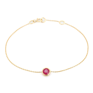 Pulsera Minimalista de Oro Amarillo Real de 14K con una Sola Piedra de Rubí Fino, Diseño Clásico Delicado, Regalo de Graduación, Joyería al por Mayor - Product Image 6