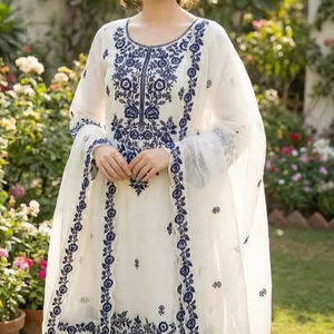 Tennecy Collection <b>Women</b>’s Designer Rayon Cotton <b>Kurta</b> Set with Farshi Palazzo & Dupatta | Embroidered Bell Sleeves Kurti - Product Image 1