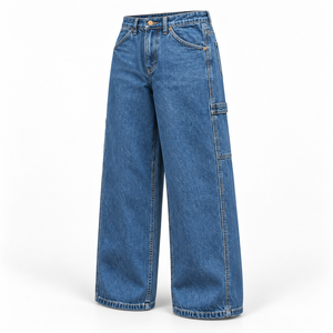 Custom Wide Leg Denim Pants <b>Mens</b> Loose Fit Utility <b>Jeans</b> Heavyweight Washed Cotton Streetwear Trousers Factory Wholesale - Product Image 2