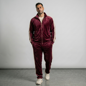 <b>Men</b> <b>Thermal</b> Woven Velvet Tracksuit Set Zip up Hoodie Jogger Pants Soft Velour Streetwear Casual Outfit 100% Polyester - Product Image 1