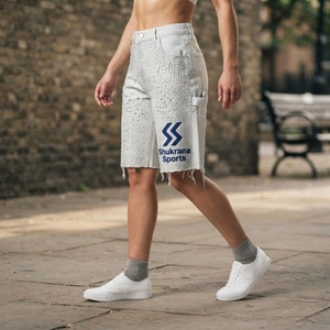 Pantalones Cortos de Mezclilla Cargo de Cintura Alta para Hombre con Estampado de Lentejuelas Brillantes y Dobladillo Desgarrado, Estilo Urbano, para Verano - Product Image 5