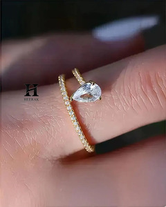 <b>Dainty</b> Pear Shape Drop Diamond Bypass <b>Ring</b> Minimalist Sparkling Pave Wrap Band Elegant Wedding Anniversary <b>Ring</b> - Product Image 1