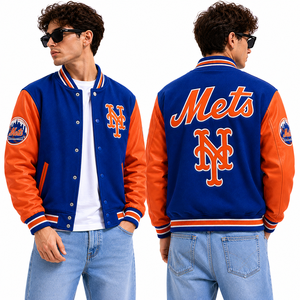 Chaqueta universitaria de cuero con logotipo del equipo bordado personalizado, cuerpo de lana, mangas premium, estilo urbano, venta al por mayor, moda unisex, a granel - Product Image 1