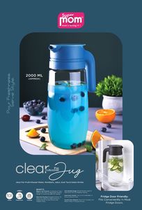 Carafe en verre transparent Anax 2000 ml avec couvercle en plastique, bec verseur anti-goutte, compatible lave-vaisselle et empilable - Design moderne pour les fêtes - Product Image 2