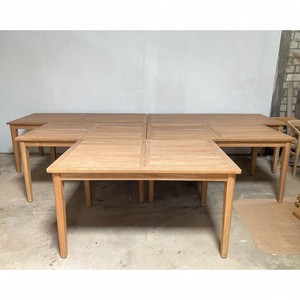 Table de salle à manger rectangulaire moderne en teck pour extérieur, à lattes, style minimaliste, pour villas, complexes hôteliers et fournisseurs de services. - Product Image 4