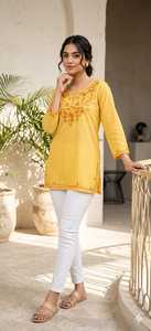 Trendy Maroon Embroidered Cotton Short Kurti Loose Fit Midi Traditional <b>Indian</b> Pakistani Casual <b>Top</b> Daily Wear Tunic Collections - Product Image 4