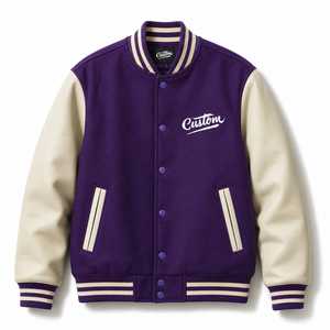 Veste universitaire pour homme, couleur violette, avec logo personnalisé brodé, col rabattu, coupe classique, style décontracté, laine et polyester, hiver - Product Image 2