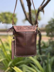 Elegante diseño azteca Cruz-Forma Handtooled Real Leather Mujeres Sling Phone Monedero y bolso de moda - Product Image 4