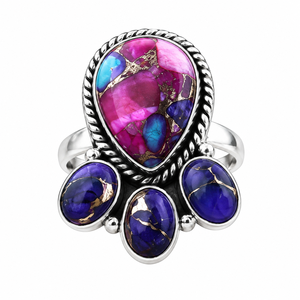 Multi Purple Oyster Copper Turquoise Handmade Western Style <b>Adjustable</b> <b>Silver</b> <b>Ring</b> Gemstone Statement Jewelry - Product Image 6