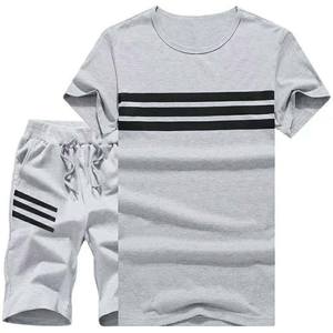 Ensemble décontracté d'été 2 pièces pour homme : T-shirt respirant à col rond et manches courtes en 80 % coton avec short à cordon de serrage - Product Image 5