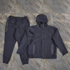 Ensemble survêtement homme 2 pièces en molleton technique 100% coton, avec logo personnalisé, style luxe, fermeture éclair, finition unie, pour l'hiver - Product Image 2