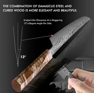 Couteau à sushi Kurosaki Yanagiba fait main, texture Damas et manche en bois massif, lame en acier, couteau professionnel japonais pour sashimi - Product Image 5